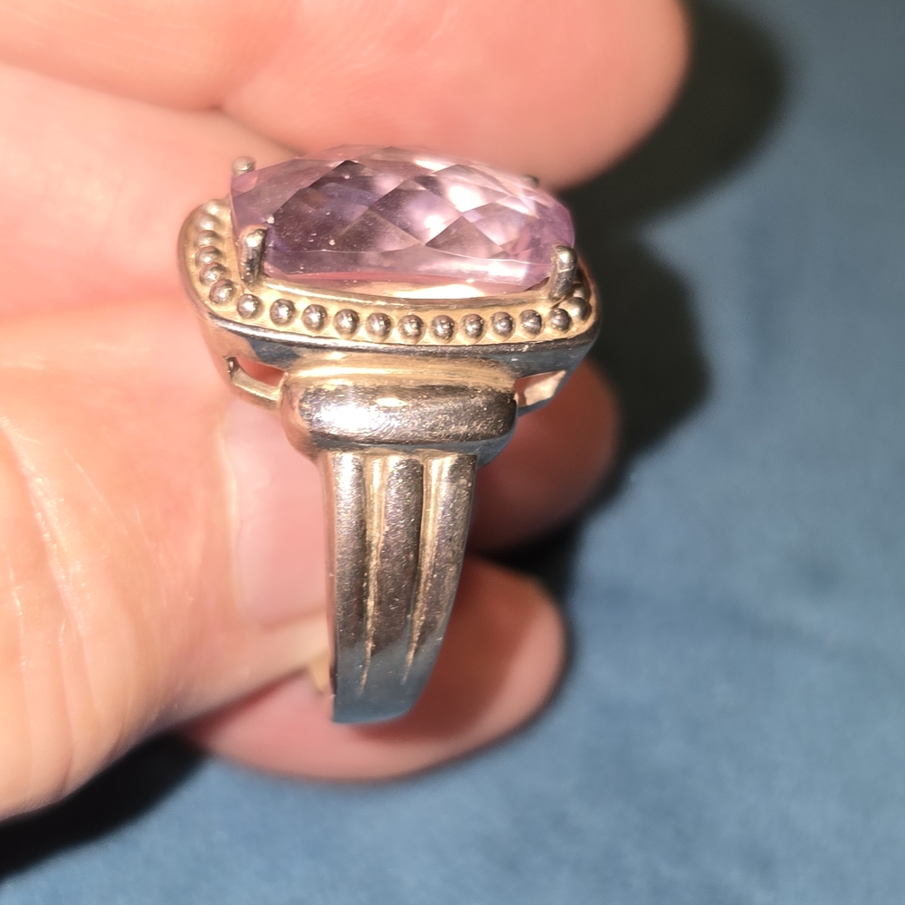 Silver 925 Sterling Heavy Elegant Purple Gemstone Ring - Picture 3 of 9